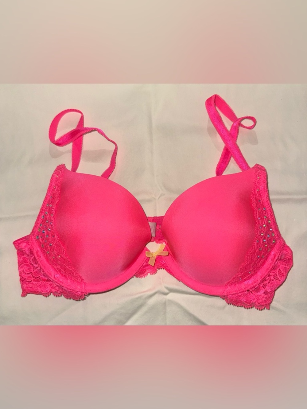 Victoria's Secret Dream Angels Push-Up Bra in a vibrant neon hot pink